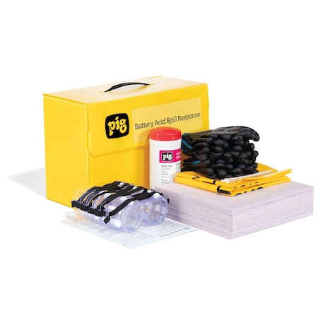 Countertop Battery Acid spill kit, 30 oz Volume Absorbed per Kit, Carrying Case, Black, Yellow