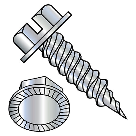 Sheet Metal Screw, #8-15 x 3/4 in, Zinc Plated Steel Flange Hex Head Slotted Drive, 8000 PK