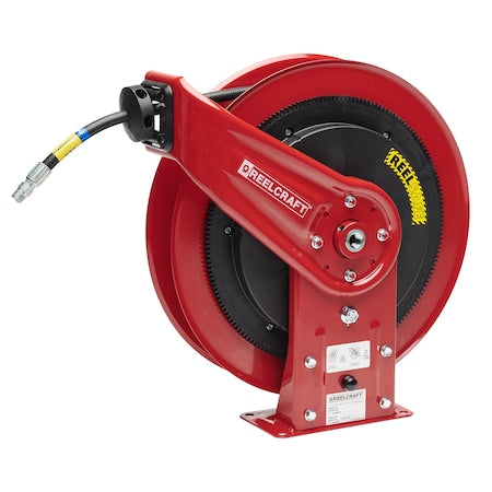 Spring Return Hose Reel, 1/4 in Hose Diameter, 50 ft Length, Nickel Plated Steel, Red