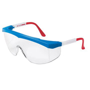 SS1, Safety Glasses, Anti-Scratch, Clear Lens, Red/White Frame, Half Frame