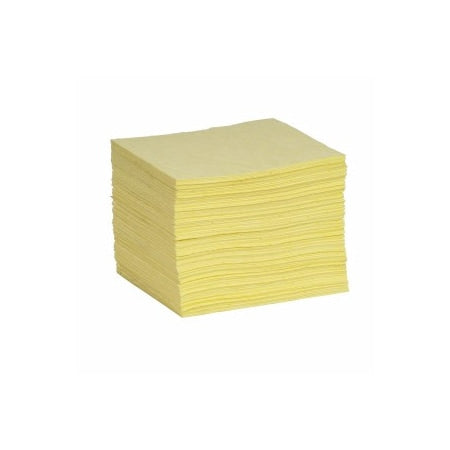 Sorbent Pad, 18 gal, 10 in x 14 in, Harsh Chemicals, Yellow, Polypropylene