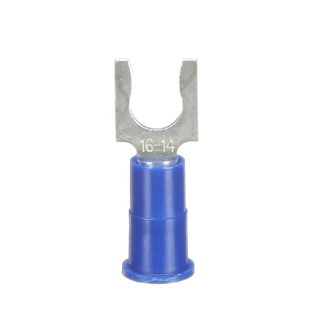 Fork Terminal, #10 Stud Size, 14 AWG, 1,000 V, Vinyl Insulated, Blue, Crimp Termination Only