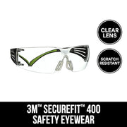 SecureFit 400, Safety Glasses, Anti-fog, Clear Lens, Black Frame, Frameless, 6 PK