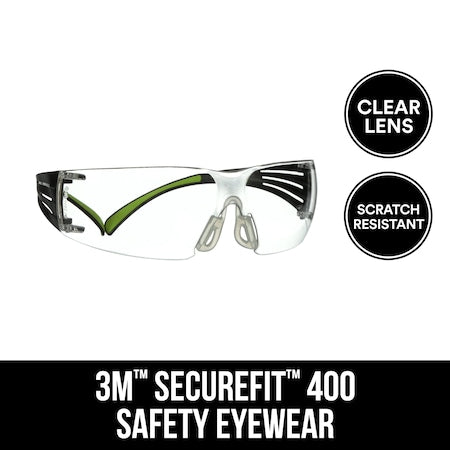 SecureFit 400, Safety Glasses, Anti-fog, Clear Lens, Black Frame, Frameless, 6 PK