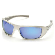 Goliath, Safety Glasses, Anti-Scratch, Ice Blue Mirror Lens, White Frame, Full-Frame