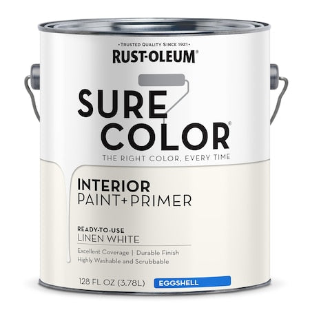 Interior Paint/Primer, Eggshell, Water Base, Linen, 1 gal