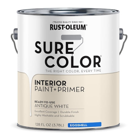 Interior Paint/Primer, Eggshell, Water Base, Antique White, 1 gal