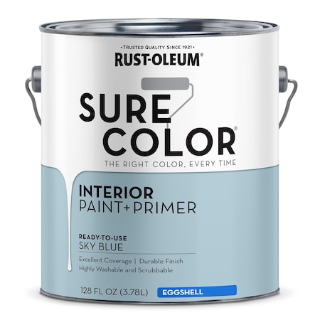 Interior Paint/Primer, Eggshell, Water Base, Sky Blue, 1 gal