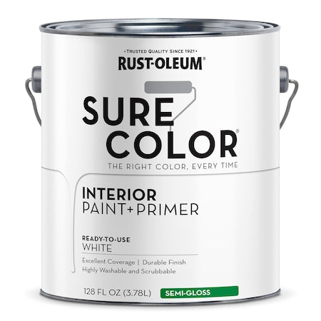 Interior Paint/Primer, Semi-Gloss, Water Base, White, 1 gal