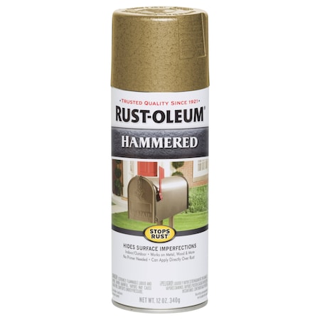 Rust Preventative Spray Paint, Gold Rush, Hammered, Solvent, 12 Oz