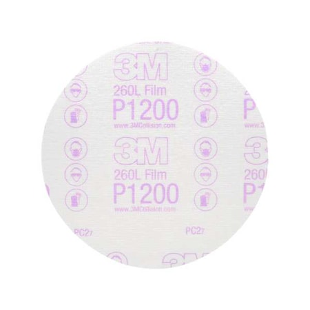 Hook-and-Loop Sanding Disc, 6" Dia, Non-Vacuum, Aluminum Oxide, P1200 Grit, Coated Type, 260L