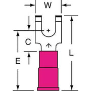 Fork Terminal, #8 Stud Size, 18 AWG, 600 V, Vinyl Insulated, Red, Crimp Termination Only, 1000 PK