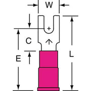 Fork Terminal, #4 Stud Size, 18 AWG, 600 V, Vinyl Insulated, Red, Crimp Termination Only, 1000 PK