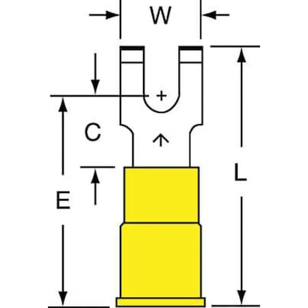 Fork Terminal, #6 Stud Size, 10 AWG, 600 V, Vinyl Insulated, Yellow, Crimp Termination Only, 500 PK