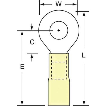 Ring Terminal, 1/4 in Stud Size, 10 AWG, 600 V, Heat Shrink Insulated, Yellow, 250 PK