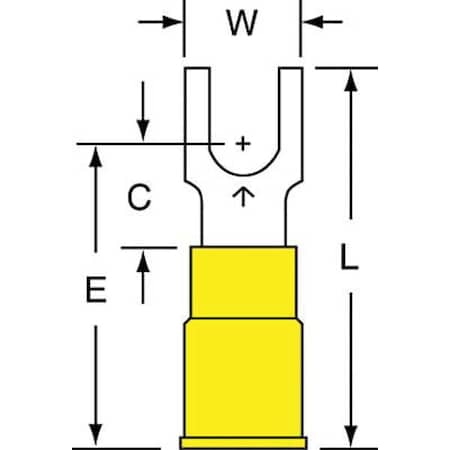 Fork Terminal, #10 Stud Size, 10 AWG, 600 V, Vinyl Insulated, Yellow, Crimp Termination Only