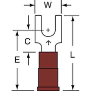 Fork Terminal, #8 Stud Size, 18 AWG, 600 V, Nylon Insulated, Red, Crimp Termination Only, 1000 PK