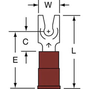 Fork Terminal, #4 Stud Size, 18 AWG, 600 V, Nylon Insulated, Red, Crimp Termination Only, 1000 PK