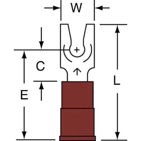 Fork Terminal, #4 Stud Size, 18 AWG, 600 V, Nylon Insulated, Red, Crimp Termination Only, 1000 PK