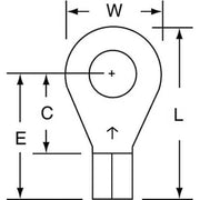 Ring Terminal, 1/4 in Stud Size, 10 AWG, 600 V, Bare Insulated, Bare, Crimp Termination Only