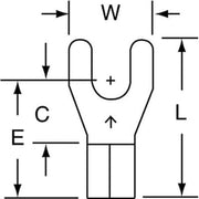 Fork Terminal, #10 Stud Size, 10 AWG, 600 V, Bare Insulated, Bare, Crimp Termination Only, 500 PK