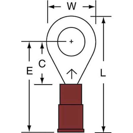 Ring Terminal, 1/4 in Stud Size, 18 AWG, 1,000 V, Nylon Insulated, Red, Crimp Termination Only