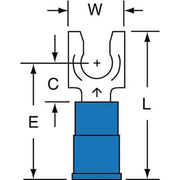 Fork Terminal, #10 Stud Size, 14 AWG, 600 V, Nylon Insulated, Blue, Crimp Termination Only, 1000 PK