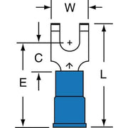Fork Terminal, #6 Stud Size, 14 AWG, 600 V, Nylon Insulated, Blue, Crimp Termination Only, 1000 PK