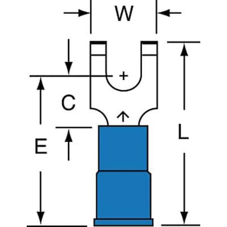 Fork Terminal, #6 Stud Size, 14 AWG, 600 V, Nylon Insulated, Blue, Crimp Termination Only, 1000 PK