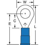 Ring Terminal, 1/4 in Stud Size, 14 AWG, 1,000 V, Nylon Insulated, Blue, Crimp Termination Only