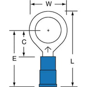 Ring Terminal, 3/8 in Stud Size, 14 AWG, 1,000 V, Nylon Insulated, Blue, Crimp Termination Only