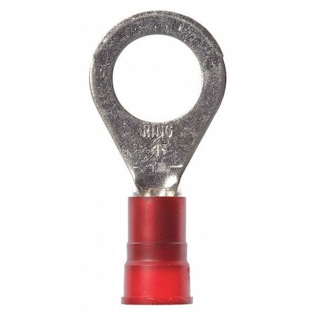 Ring Terminal, 1/4 in Stud Size, 8 AWG, 1,000 V, Nylon Insulated, Red, Crimp Termination Only