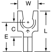 Fork Terminal, #10 Stud Size, 18 AWG, 600 V, Bare Insulated, Bare, Crimp Termination Only, 1000 PK