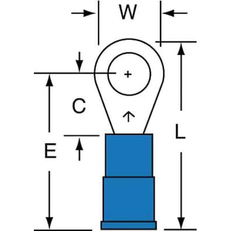 Ring Terminal, #10 Stud Size, 14 AWG, 1,000 V, Nylon Insulated, Blue, Crimp Termination Only