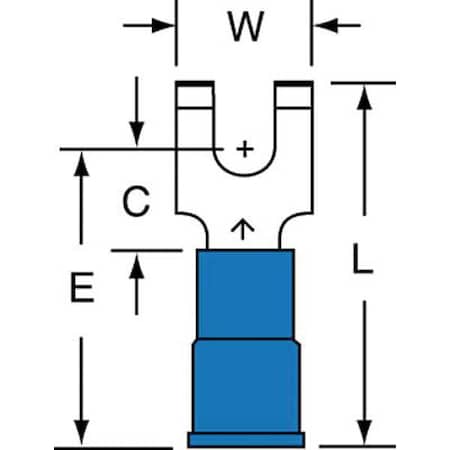 Fork Terminal, #8 Stud Size, 14 AWG, 600 V, Nylon Insulated, Blue, Crimp Termination Only, 1000 PK