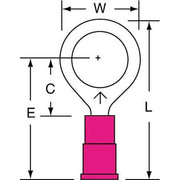 Ring Terminal, 3/8 in Stud Size, 18 AWG, 600 V, Vinyl Insulated, Red, Crimp Termination Only