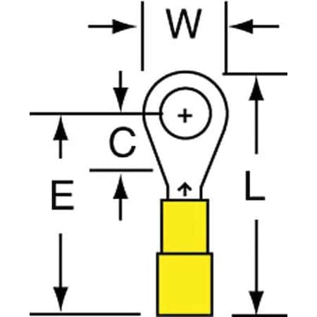 Ring Terminal, #4 Stud Size, 24 AWG, 1,000 V, Nylon Insulated, Yellow, Crimp Termination Only