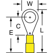 Ring Terminal, #8 Stud Size, 24 AWG, 1,000 V, Nylon Insulated, Yellow, Crimp Termination Only