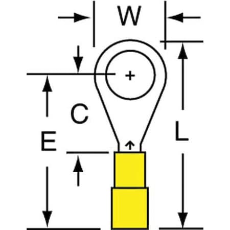 Ring Terminal, #8 Stud Size, 24 AWG, 1,000 V, Nylon Insulated, Yellow, Crimp Termination Only