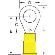 Ring Terminal, 5/16 in Stud Size, 10 AWG, 600 V, Vinyl Insulated, Yellow, Crimp Termination Only