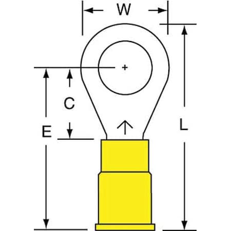 Ring Terminal, 5/16 in Stud Size, 10 AWG, 600 V, Vinyl Insulated, Yellow, Crimp Termination Only