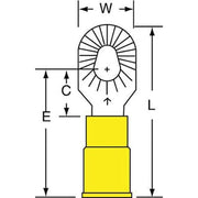 Ring Terminal, #6, #8, #10 Stud Size, 10 AWG, 600 V, Vinyl Insulated, Yellow, 500 PK