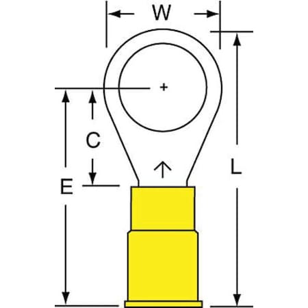 Ring Terminal, 3/8 in Stud Size, 10 AWG, 1,000 V, Nylon Insulated, Yellow, Crimp Termination Only