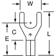 Fork Terminal, #10 Stud Size, 14 AWG, 600 V, Bare Insulated, Bare, Crimp Termination Only, 1000 PK