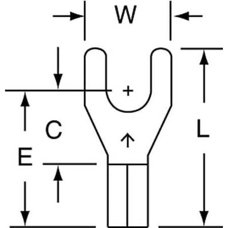 Fork Terminal, #10 Stud Size, 14 AWG, 600 V, Bare Insulated, Bare, Crimp Termination Only, 1000 PK