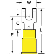 Fork Terminal, #10 Stud Size, 10 AWG, 600 V, Nylon Insulated, Yellow, Crimp Termination Only