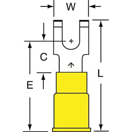 Fork Terminal, #10 Stud Size, 10 AWG, 600 V, Nylon Insulated, Yellow, Crimp Termination Only