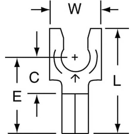 Fork Terminal, #10 Stud Size, 14 AWG, 600 V, Bare Insulated, Bare, Crimp Termination Only, 1000 PK