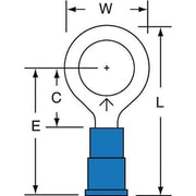 Ring Terminal, 3/8 in Stud Size, 14 AWG, 600 V, Vinyl Insulated, Blue, Crimp Termination Only