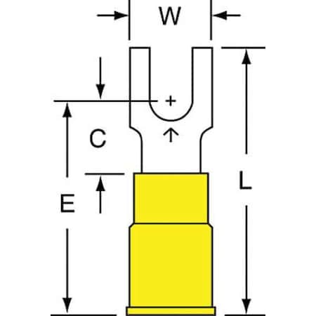 Fork Terminal, #8 Stud Size, 10 AWG, 600 V, Nylon Insulated, Yellow, Crimp Termination Only, 500 PK